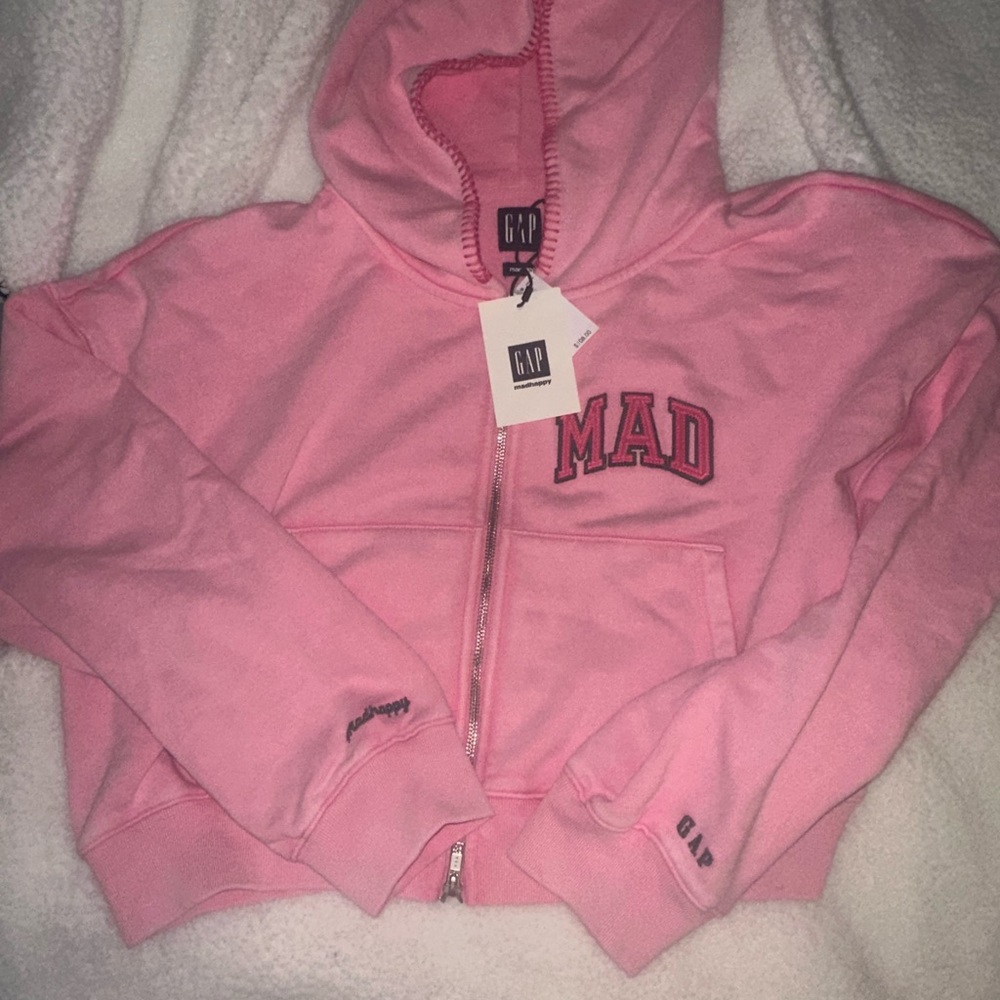 NEW GAP MAD crop Pink Hooded Zip-Up Sweatshirt XL